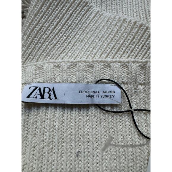 NWT Zara | Cotton Blend Square Neck Ivory Cropped Knit Top | Size L - Picture 4 of 7